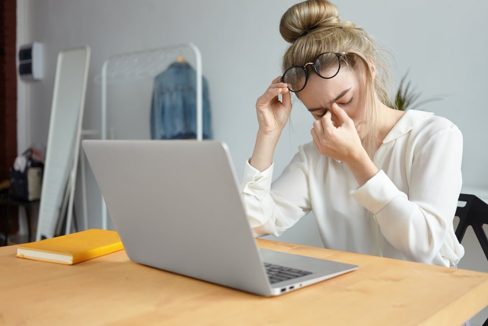 Woman taking an eye break