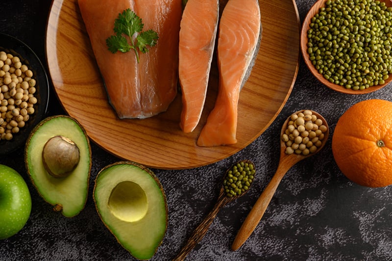 Healthy Brain Boosting Foods including salmon and avocados