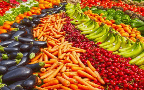 A spread of various fruits and vegetables